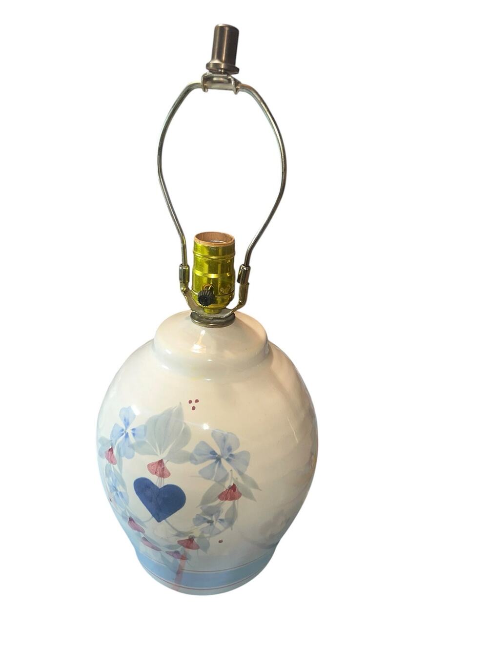 Vintage Heart Floral  cottage core California Ceramics Stoneware Table Lamp Blue